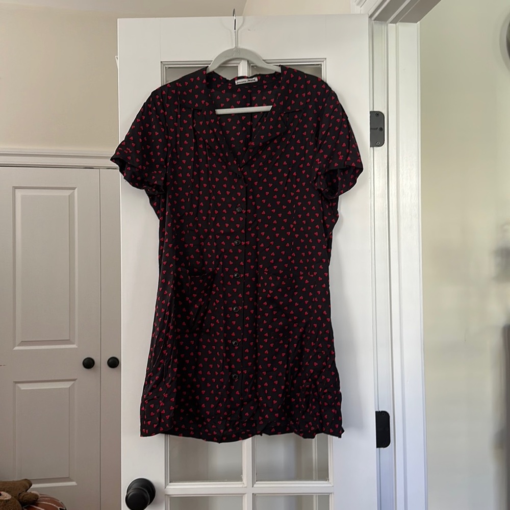 Restoration, Short-Sleeve Dress, Black w/Red Hearts, Size XL